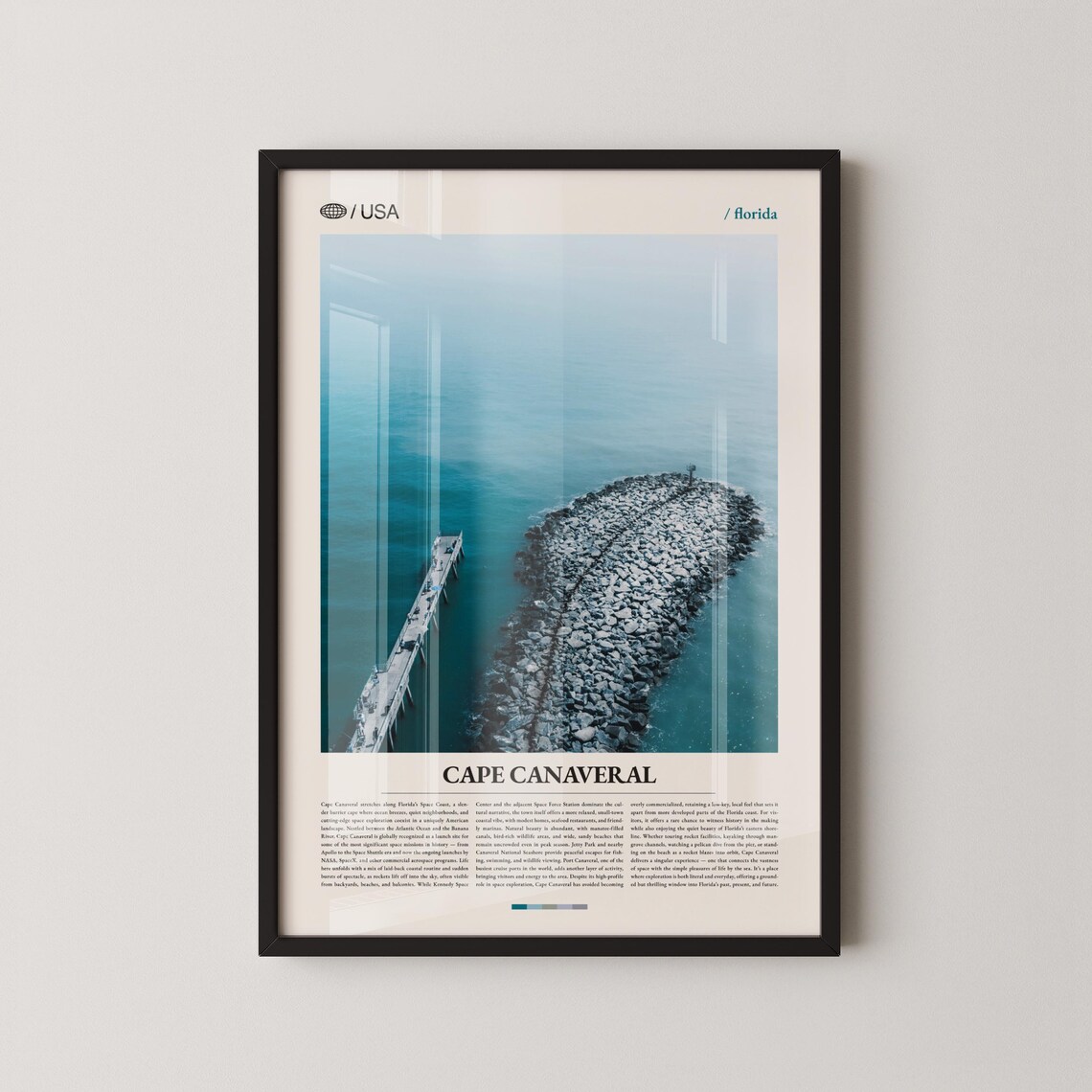 Cape Canaveral Florida Jetty Aerial Photo Poster with Bottom Title