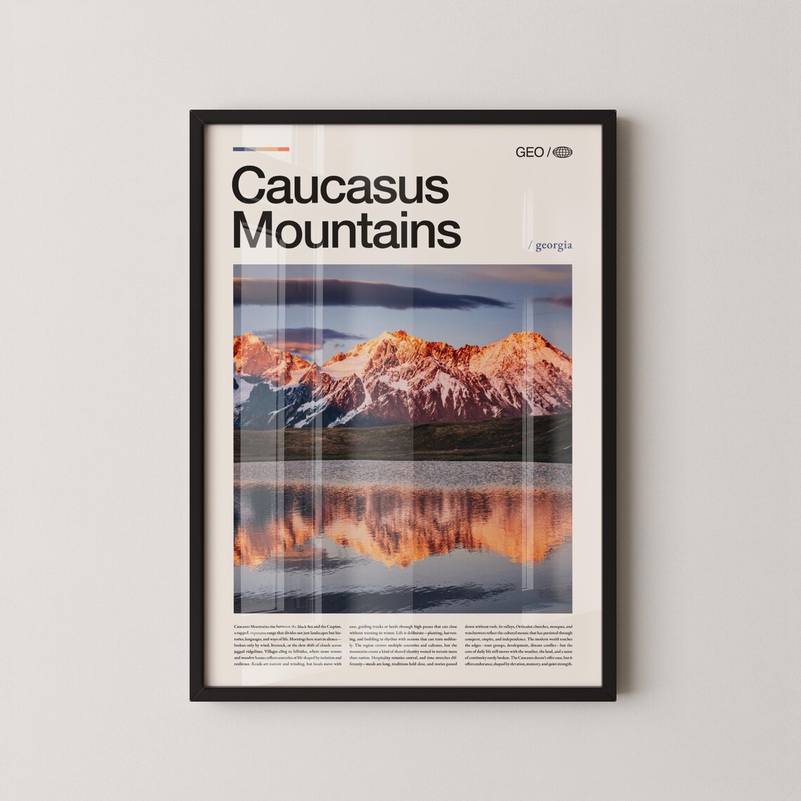 Caucasus Mountains Georgia Snow Peaks Lake Reflection Poster