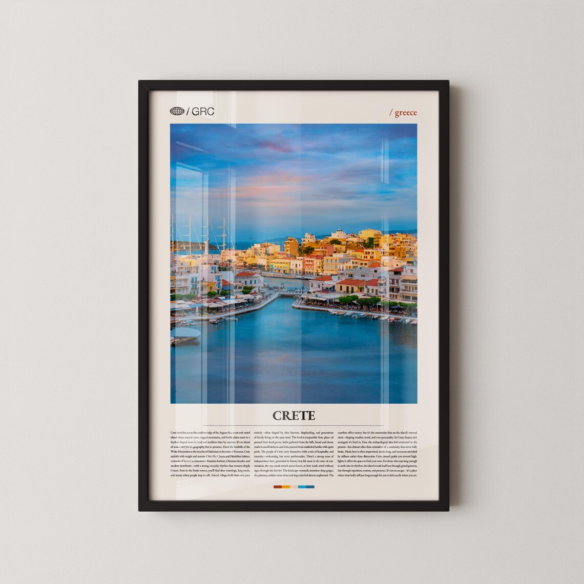 Crete Greece Sunset Harbor Waterfront Old Town Scenic Travel Poster