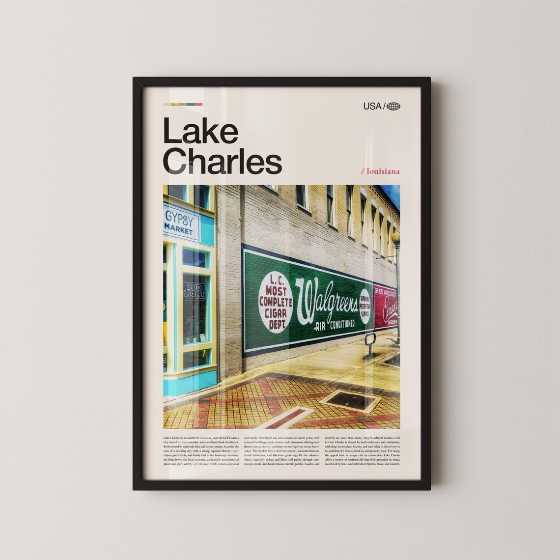 Lake Charles Louisiana Vintage Walgreens Mural Retro Photo Poster