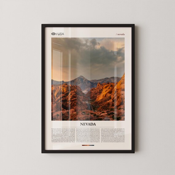 Nevada Red Rock Canyon with Sunbeams Desert Photo Travel Poster