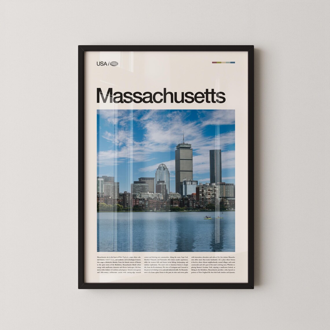 Massachusetts Boston Harbor Skyline Large Typography USA Travel Poster