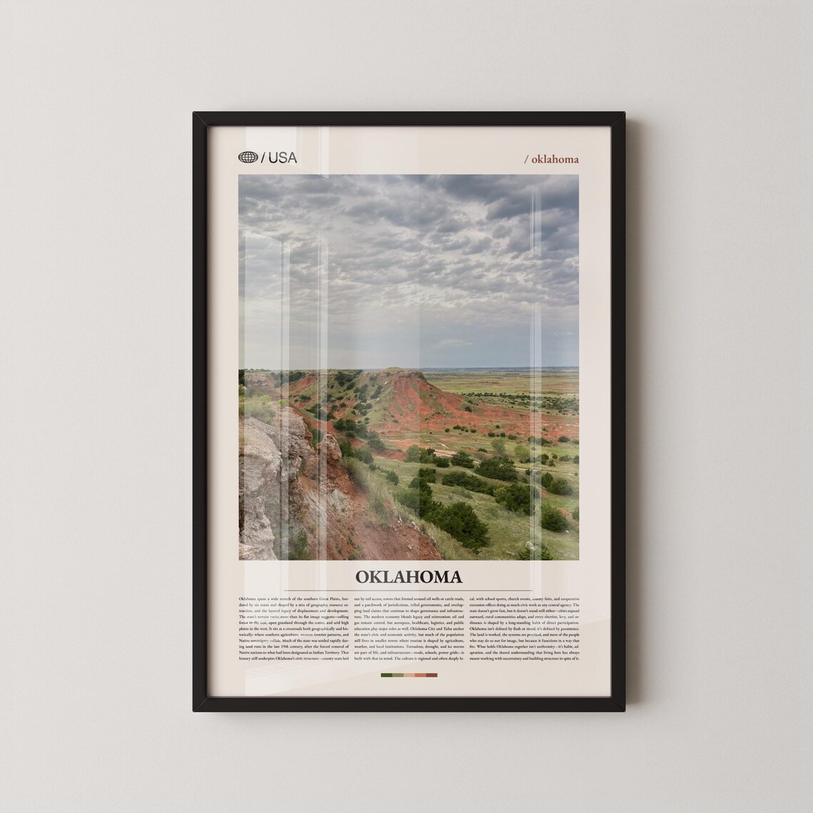 Oklahoma Red Rock Hills Landscape Photo Poster with USA Travel Style