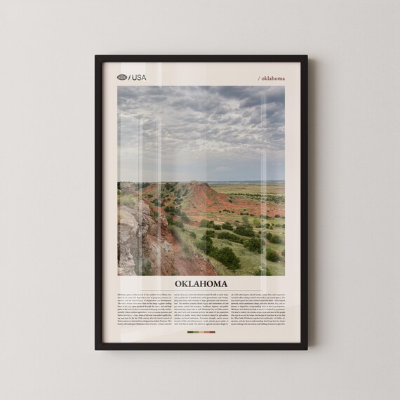Oklahoma Red Rock Hills Landscape Photo Poster with USA Travel Style