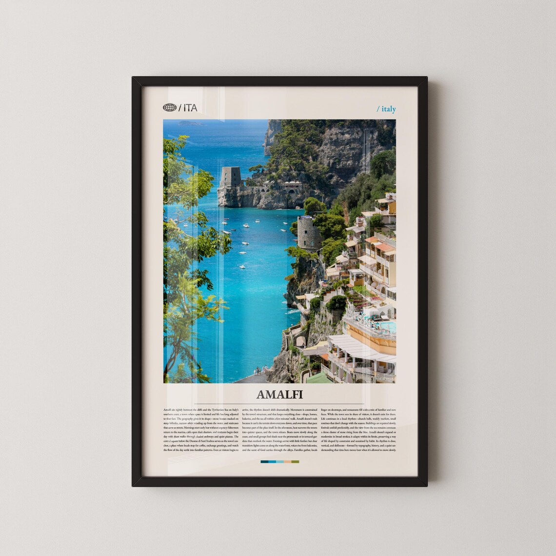 Amalfi Italy Coastal Town Photo Poster With Cliffside Buildings