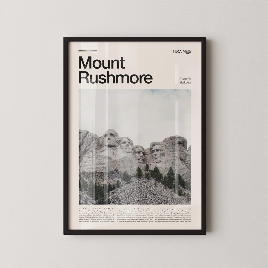 Mount Rushmore South Dakota Bold Editorial Landmark Travel Poster