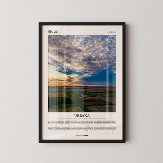 Urbana Illinois Sunset Field Golden Sky Landscape Photo Poster