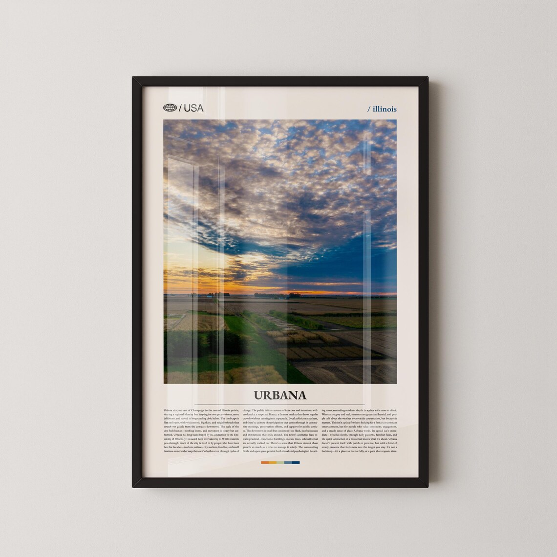 Urbana Illinois Sunset Field Golden Sky Landscape Photo Poster