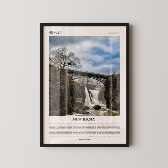 New Jersey Waterfall Under Iron Bridge Dramatic Cloudy Sky Poster