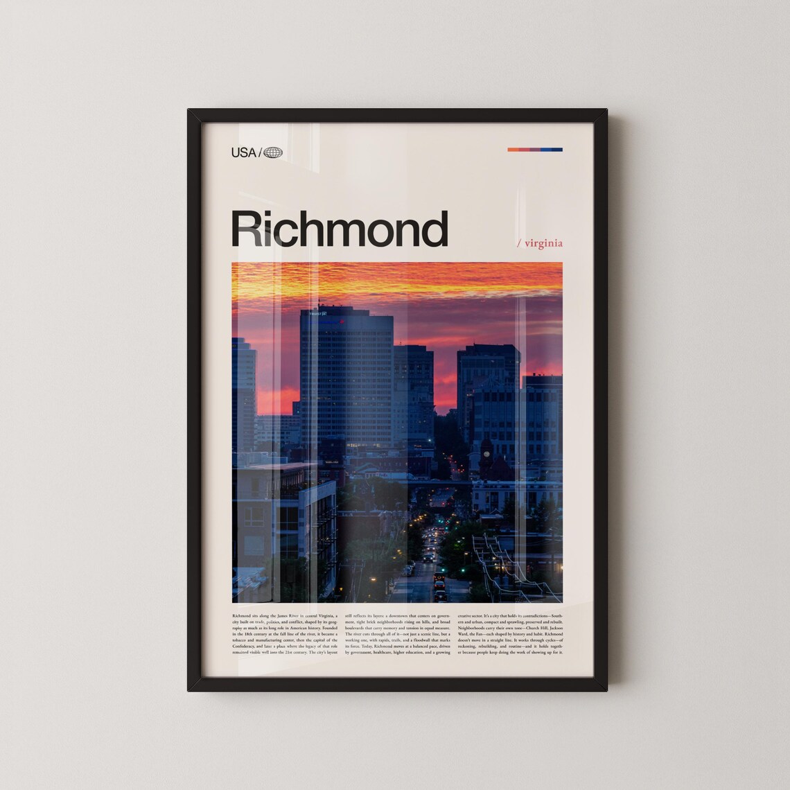 Richmond Virginia Downtown Sunset Skyline Photo Travel Poster