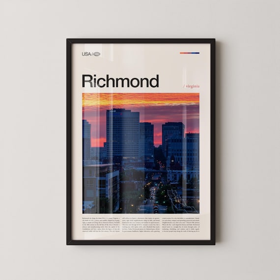 Richmond Virginia Downtown Sunset Skyline Photo Travel Poster
