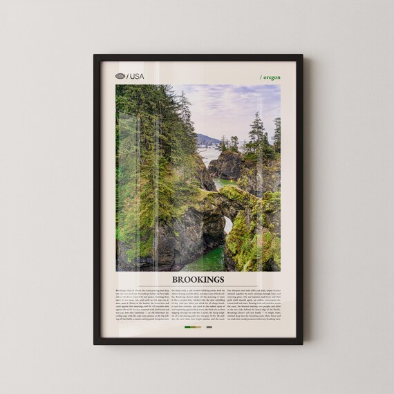 Brookings Oregon Rocky Coastline Sea Arch Photography Travel Poster