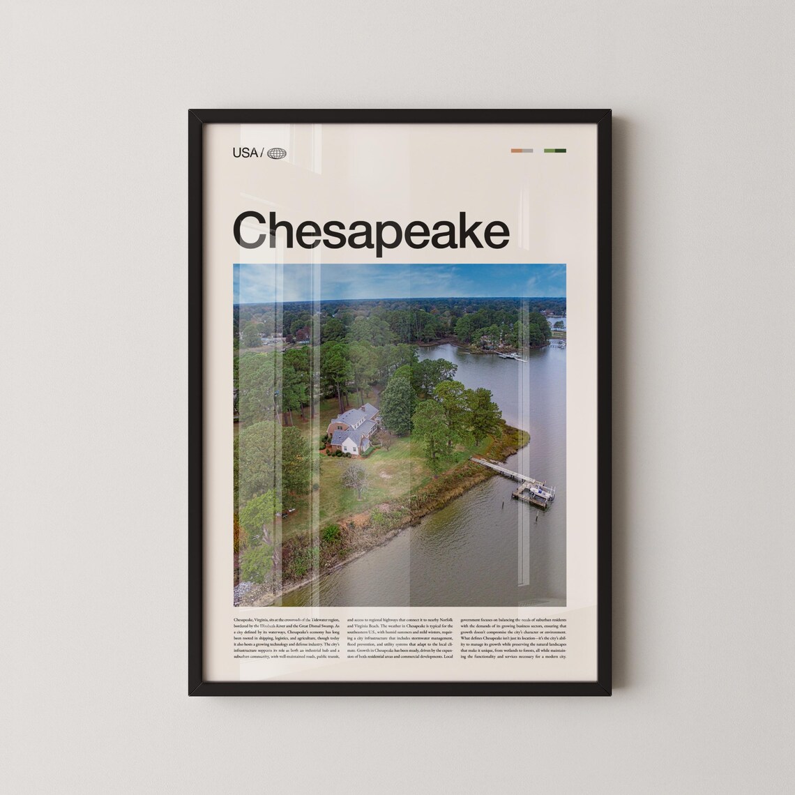 Chesapeake Virginia Aerial Waterfront Estate River Travel Art Poster