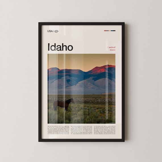 Idaho Wild Horse At Sunset Red Mountains Country Travel Poster
