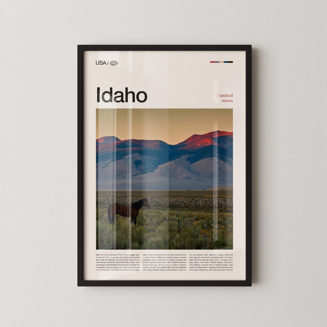 Idaho Wild Horse At Sunset Red Mountains Country Travel Poster
