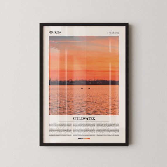 Stillwater Oklahoma Lake Sunset Orange And Pink Sky Travel Photo Poster