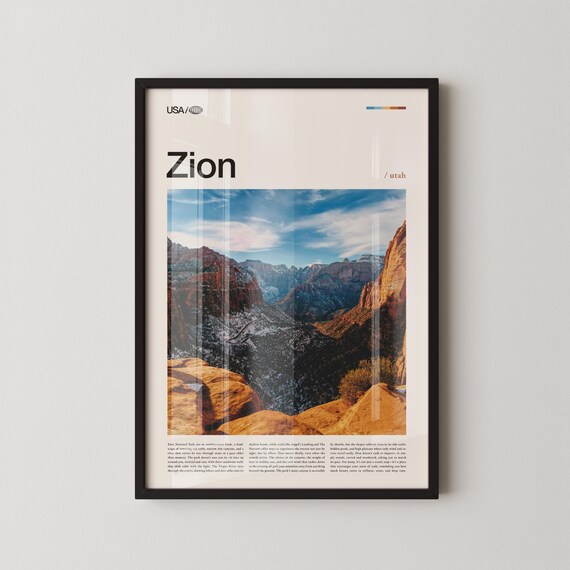 Zion National Park Utah Canyon Scenic Minimalist Travel Poster