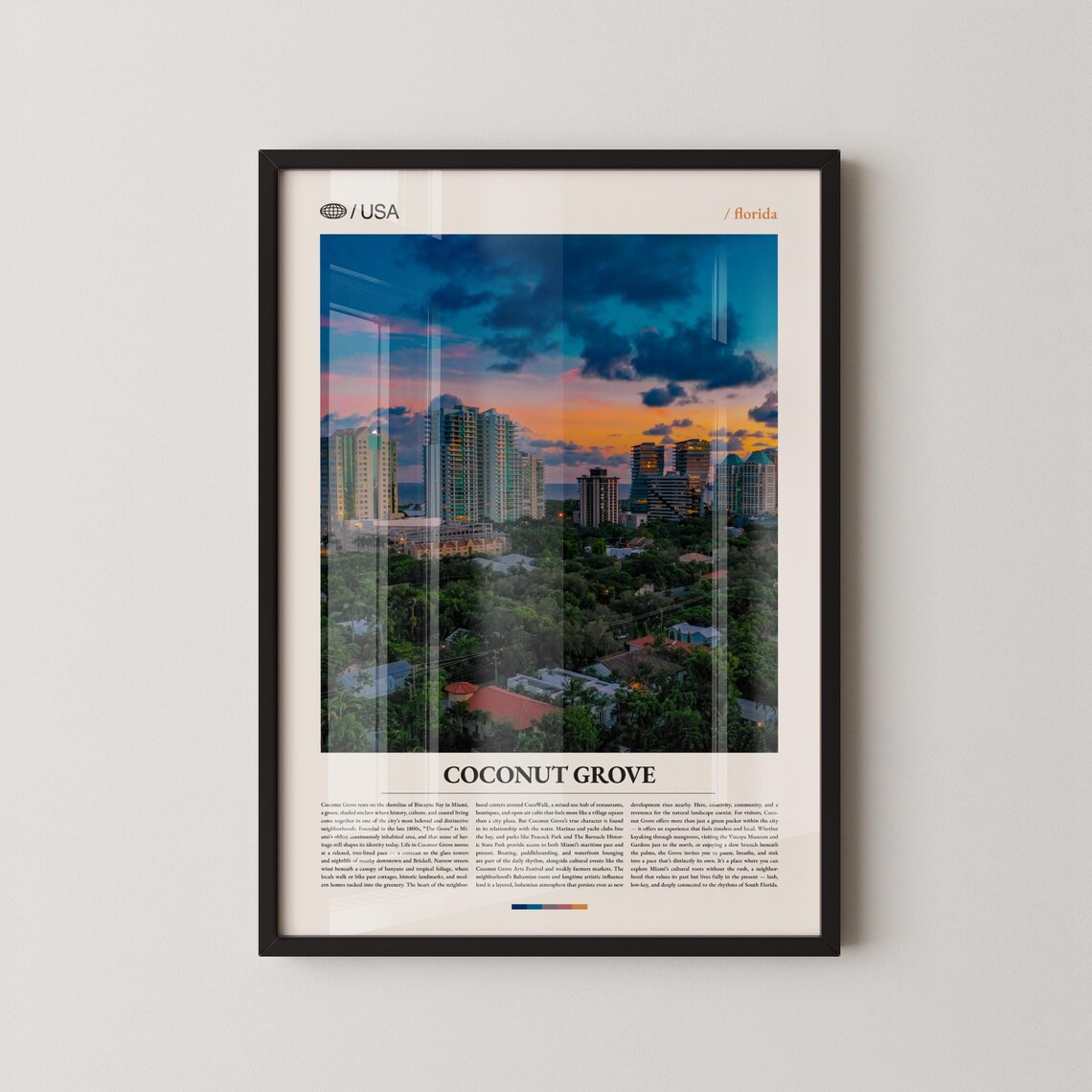 Coconut Grove Florida Sunset Skyline Photo Travel Poster Design