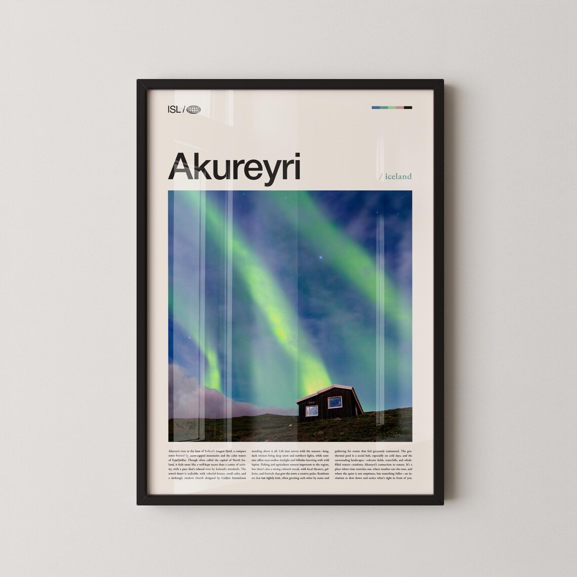 Akureyri Iceland Aurora Northern Lights Photography Poster Night