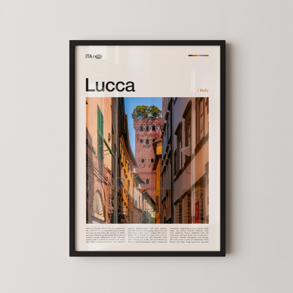 Lucca Travel Poster, Italian Walled City Decor