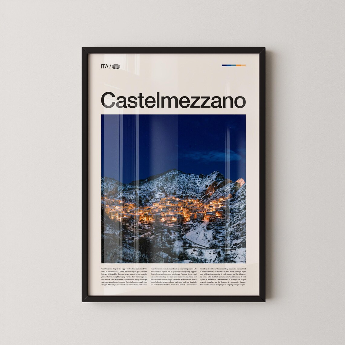 Castelmezzano Italy Night Snow Mountain Village Lights Poster