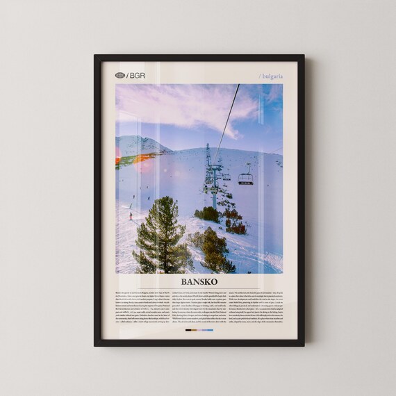 Bansko Bulgaria Ski Lift Snowy Slopes Caption Style Travel Poster