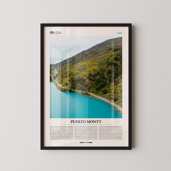 Puerto Montt Chile Turquoise Coastal Bay Green Hills Travel Poster