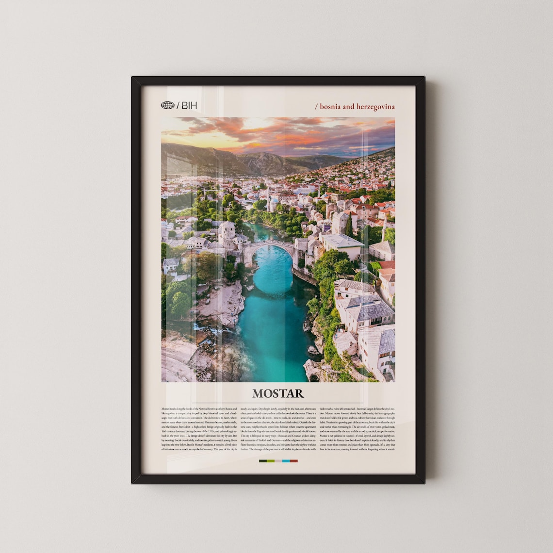 Mostar Bosnia Stari Most Old Bridge Sunset Travel Photo Poster