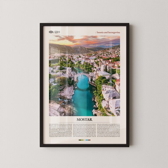 Mostar Bosnia Stari Most Old Bridge Sunset Travel Photo Poster