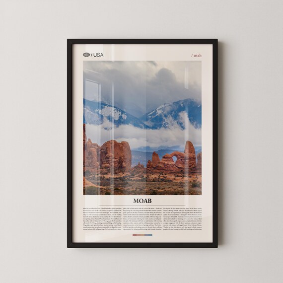 Moab Utah Red Rock Arches Snow Capped Mountains Scenic Travel Photo Poster