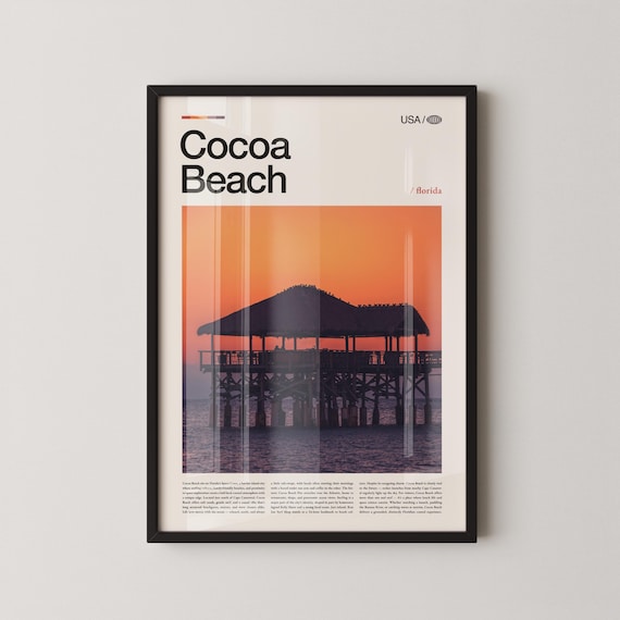 Cocoa Beach Florida Sunset Pier Photo Minimalist Travel Poster