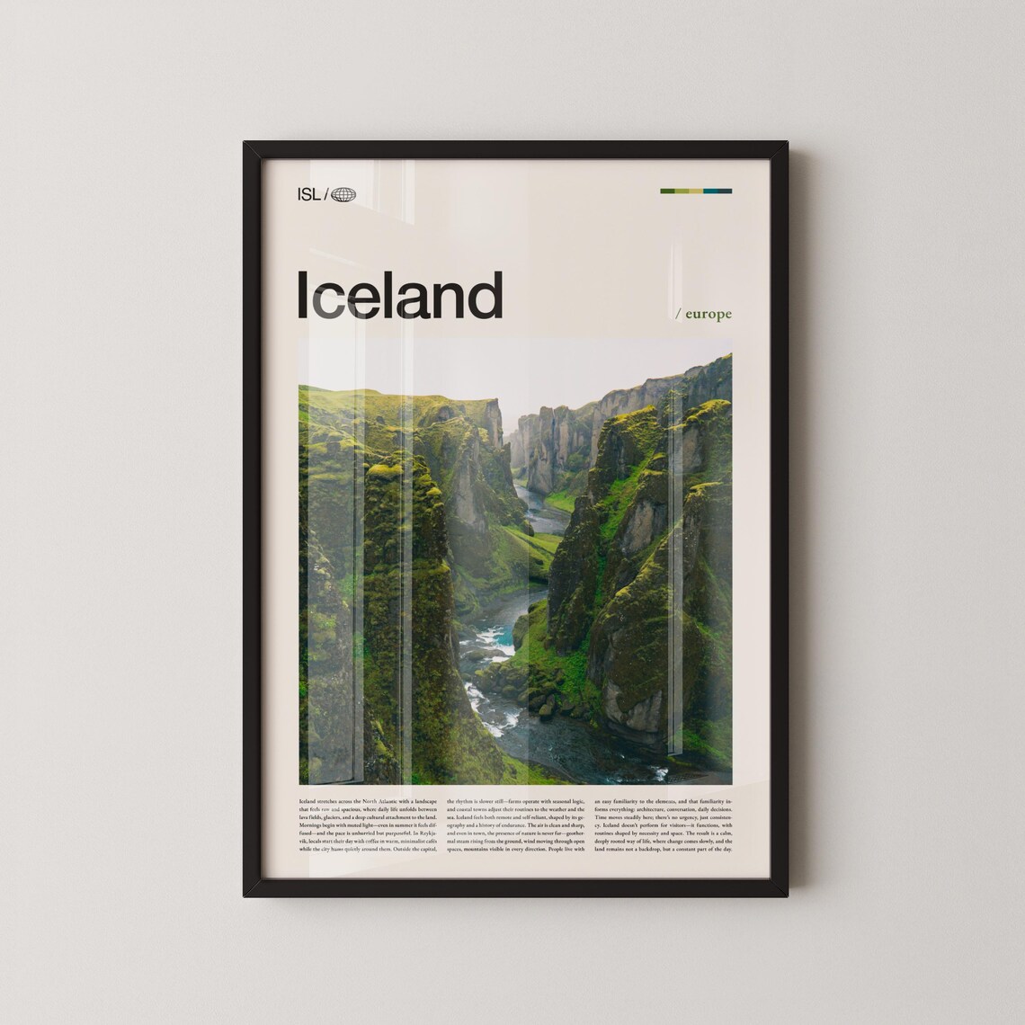 Iceland Emerald Canyon Winding River Aerial Minimalist Travel Poster