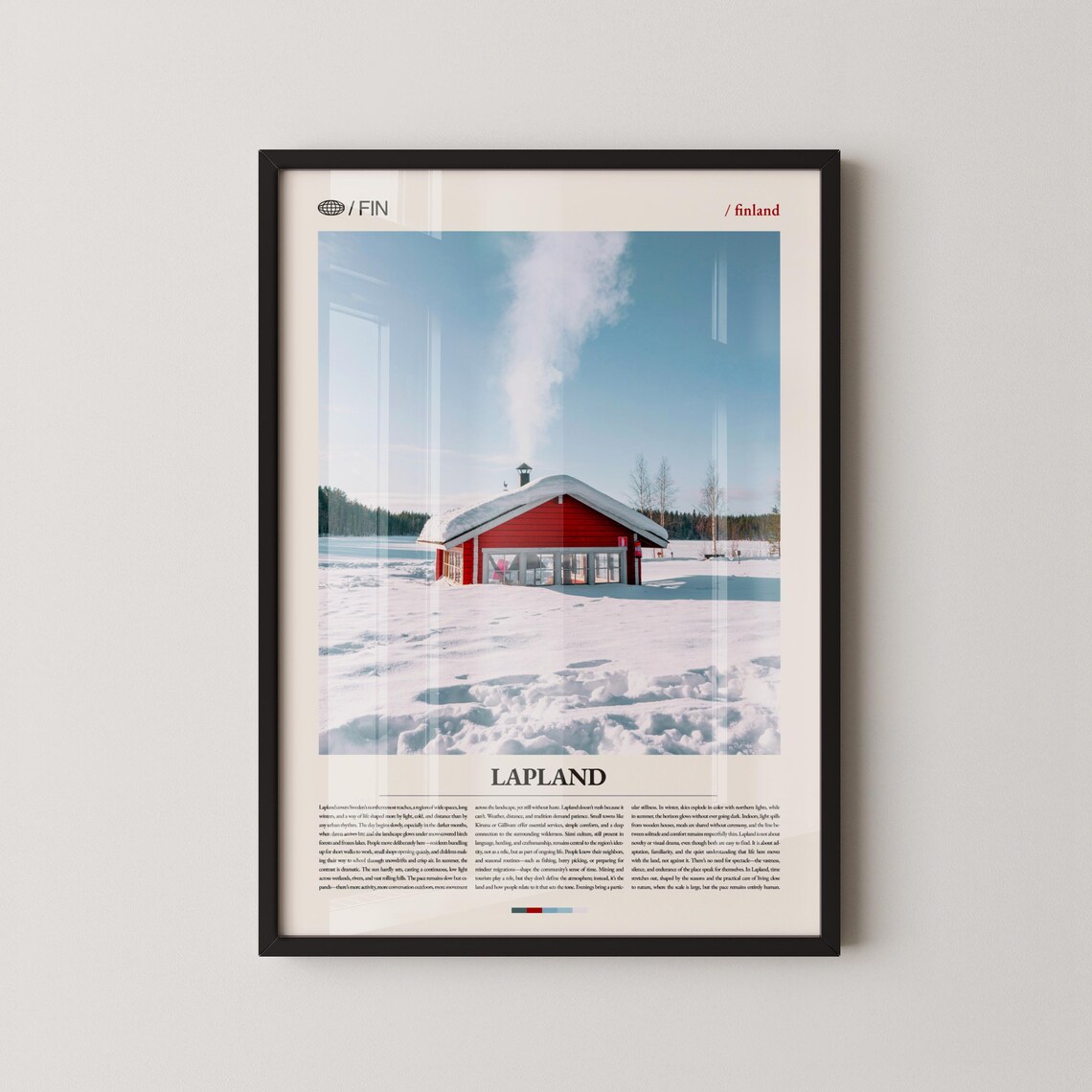 Lapland Finland Snowy Red Cabin Arctic Winter Scenery Travel Poster