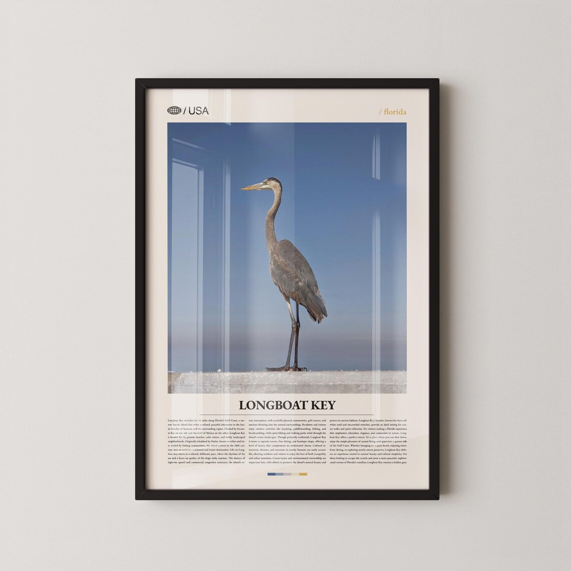 Longboat Key Florida Great Blue Heron Coastal Wildlife Travel Poster
