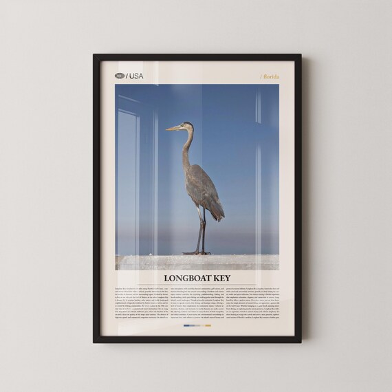 Longboat Key Florida Great Blue Heron Coastal Wildlife Travel Poster