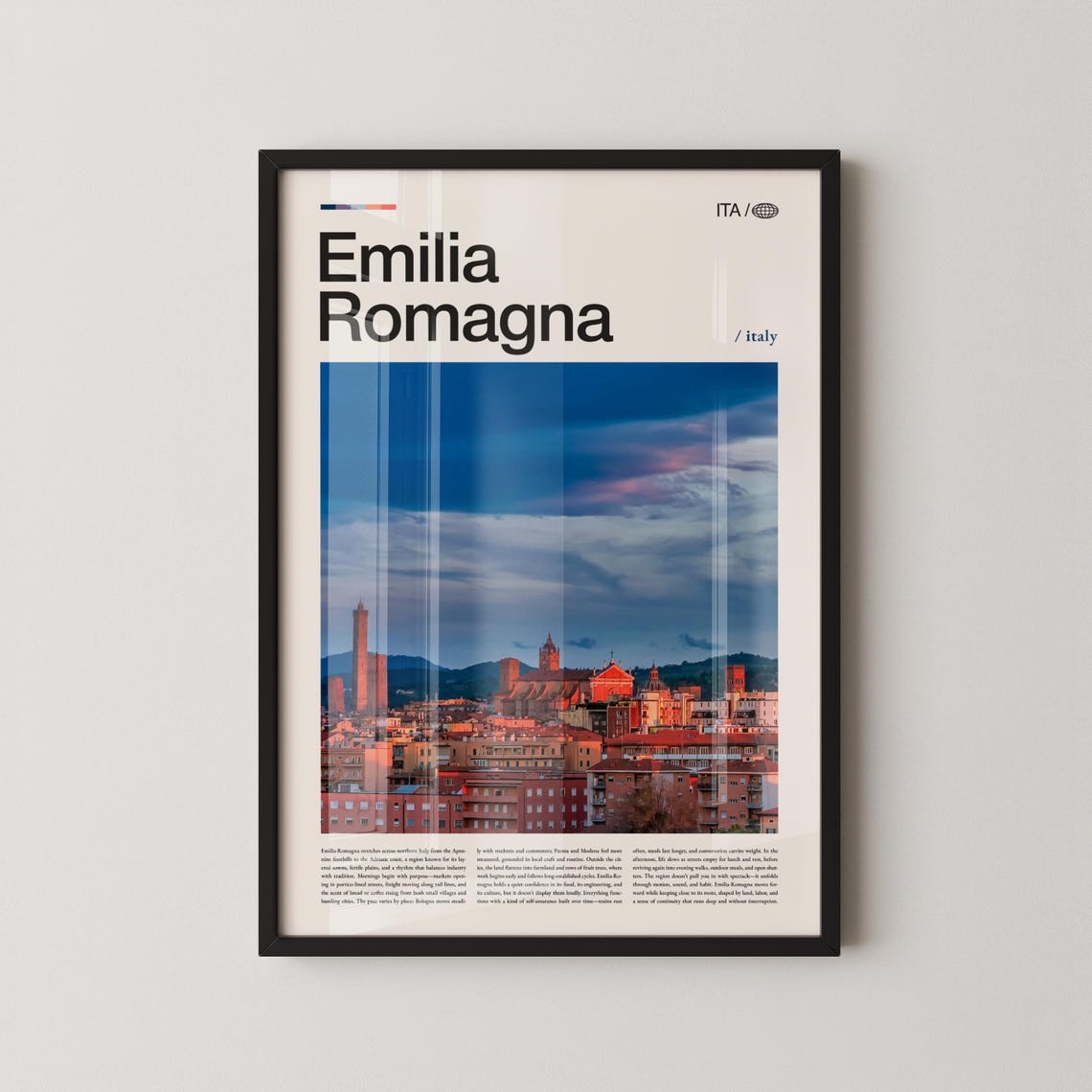 Emilia Romagna Italy Cityscape Bold Title Photography Travel Poster