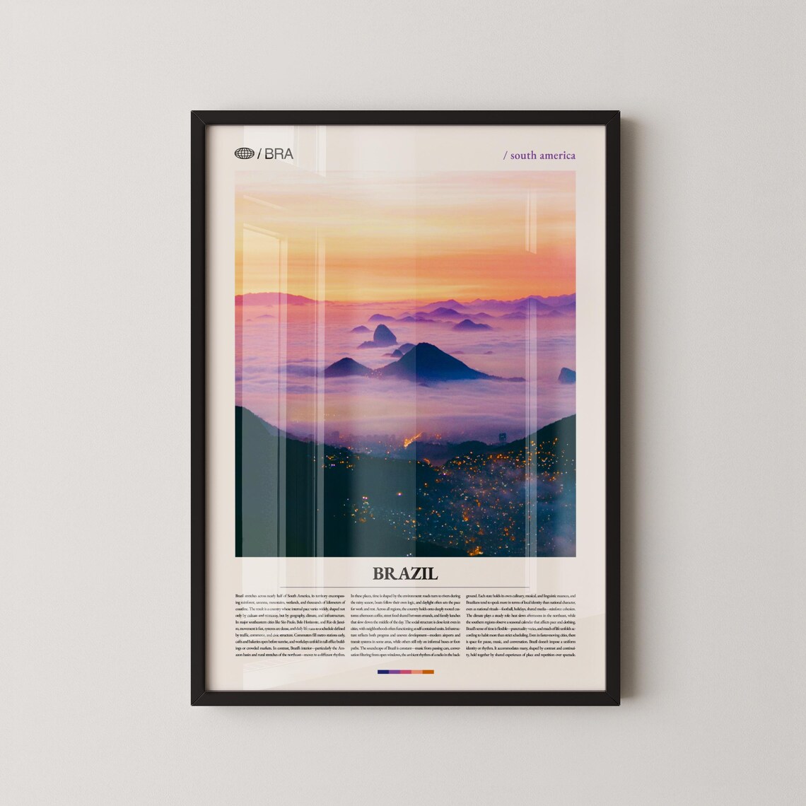 Brazil Mountain Ridge Dusk City Lights South America Travel Poster