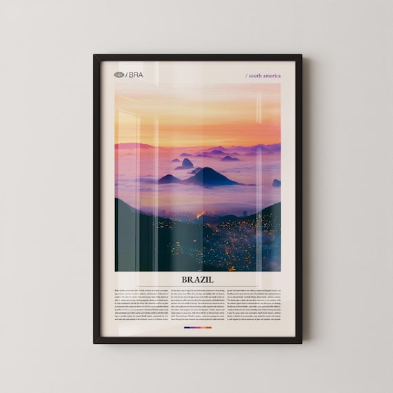 Brazil Mountain Ridge Dusk City Lights South America Travel Poster