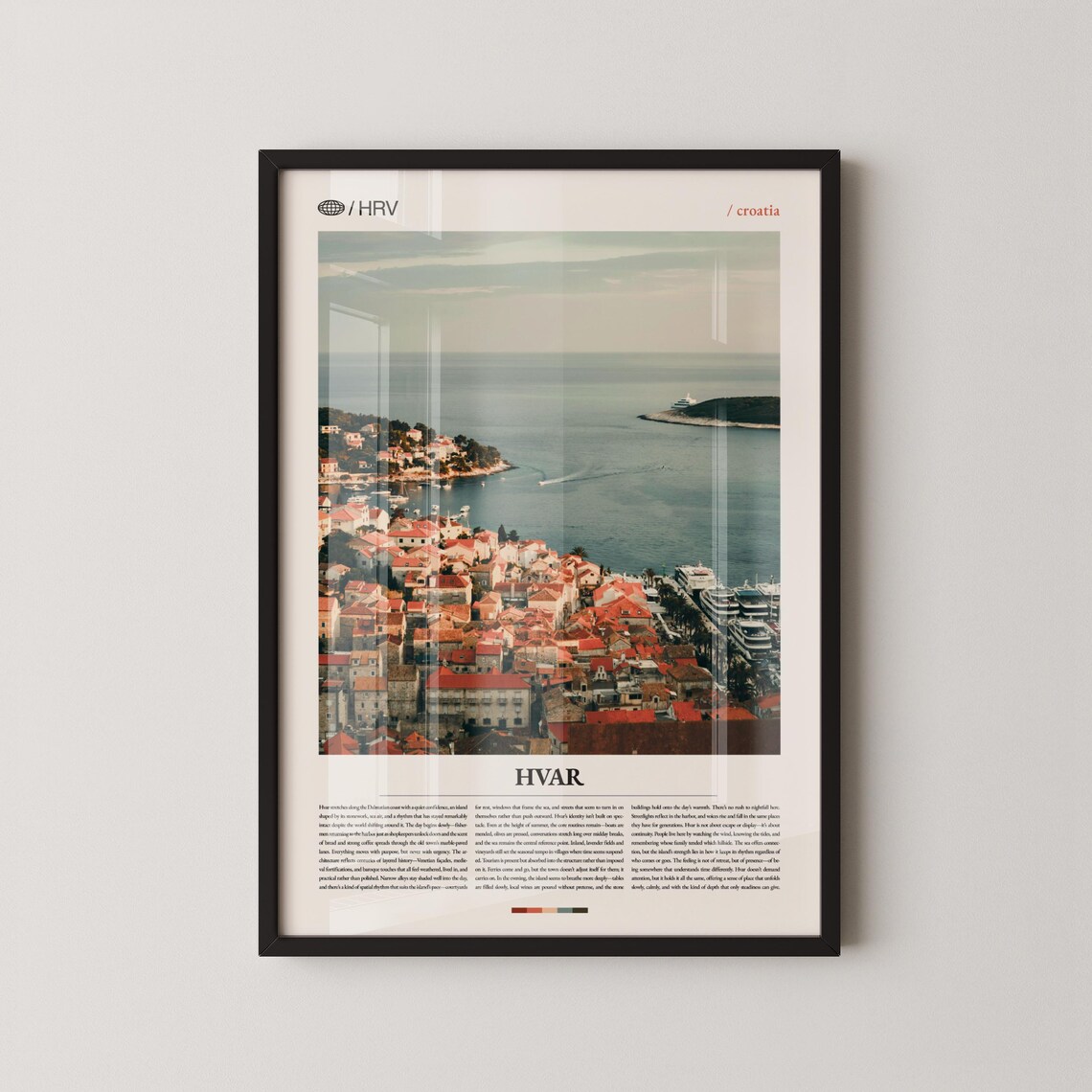 Hvar Croatia Old Town Harbor Aerial Red Roofs Adriatic Travel Poster