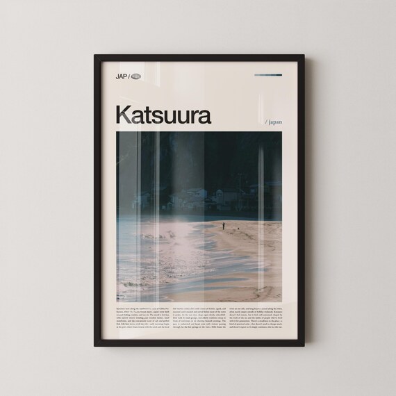 Katsuura Japan Moody Dusk Beach Fishing Town Editorial Travel Poster