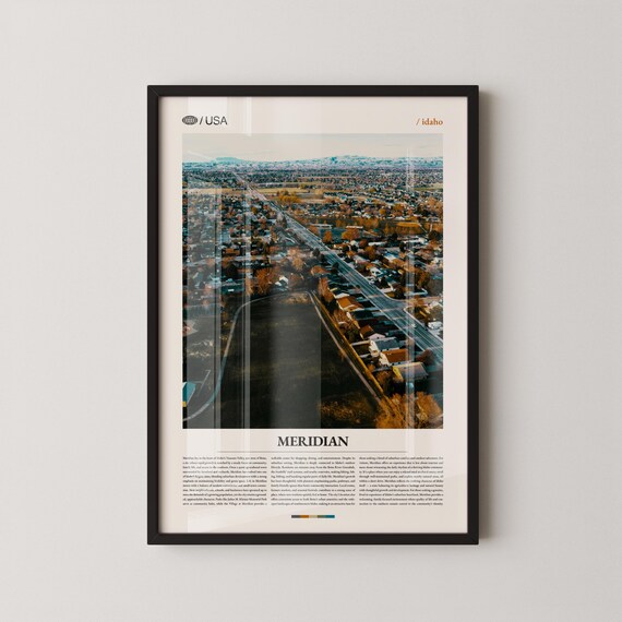 Meridian Idaho Autumn Aerial Cityscape Mountain Valley Travel Poster