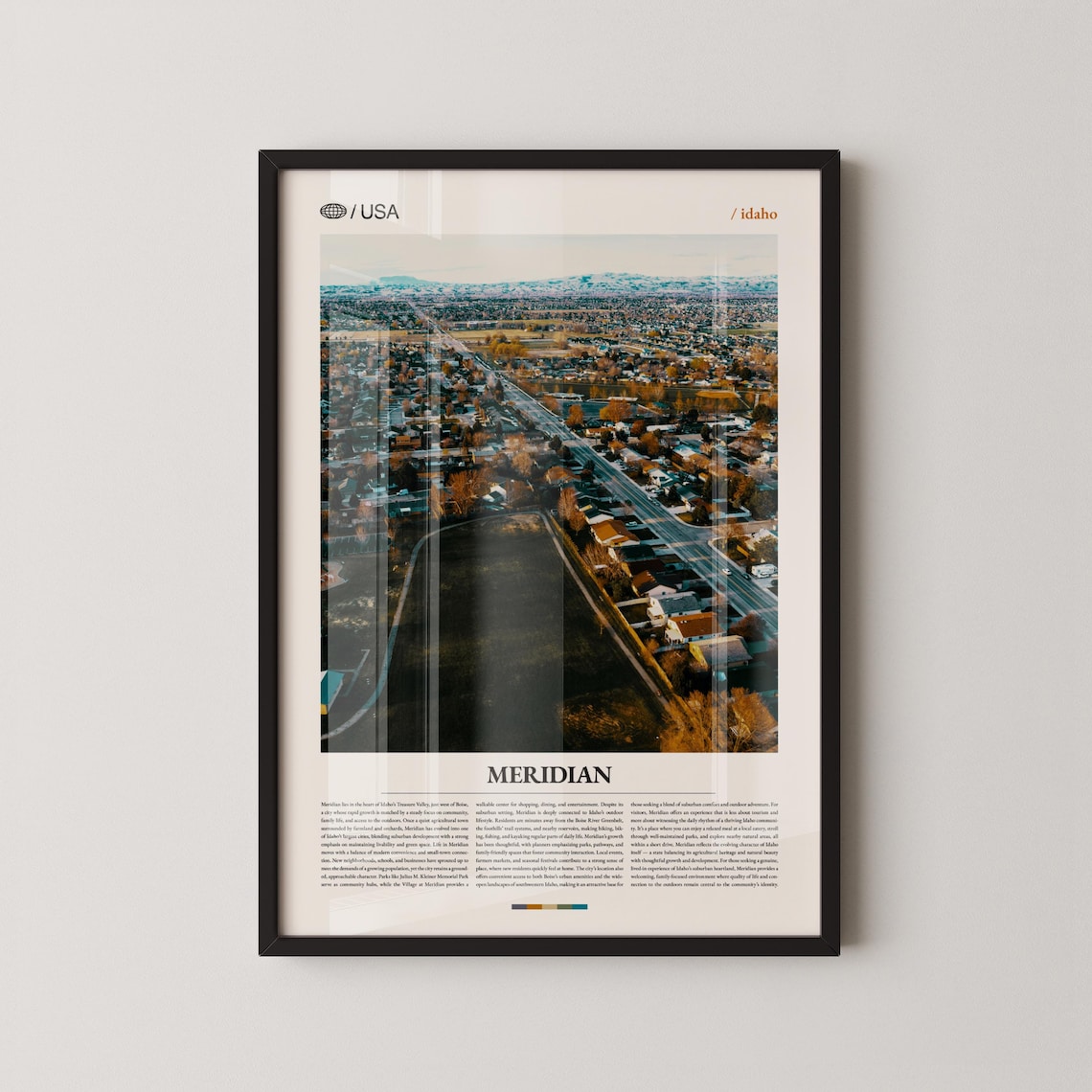 Meridian Idaho Autumn Aerial Cityscape Mountain Valley Travel Poster