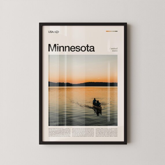 Minnesota Lake Canoe at Sunset Minimalist Nature Photo Poster