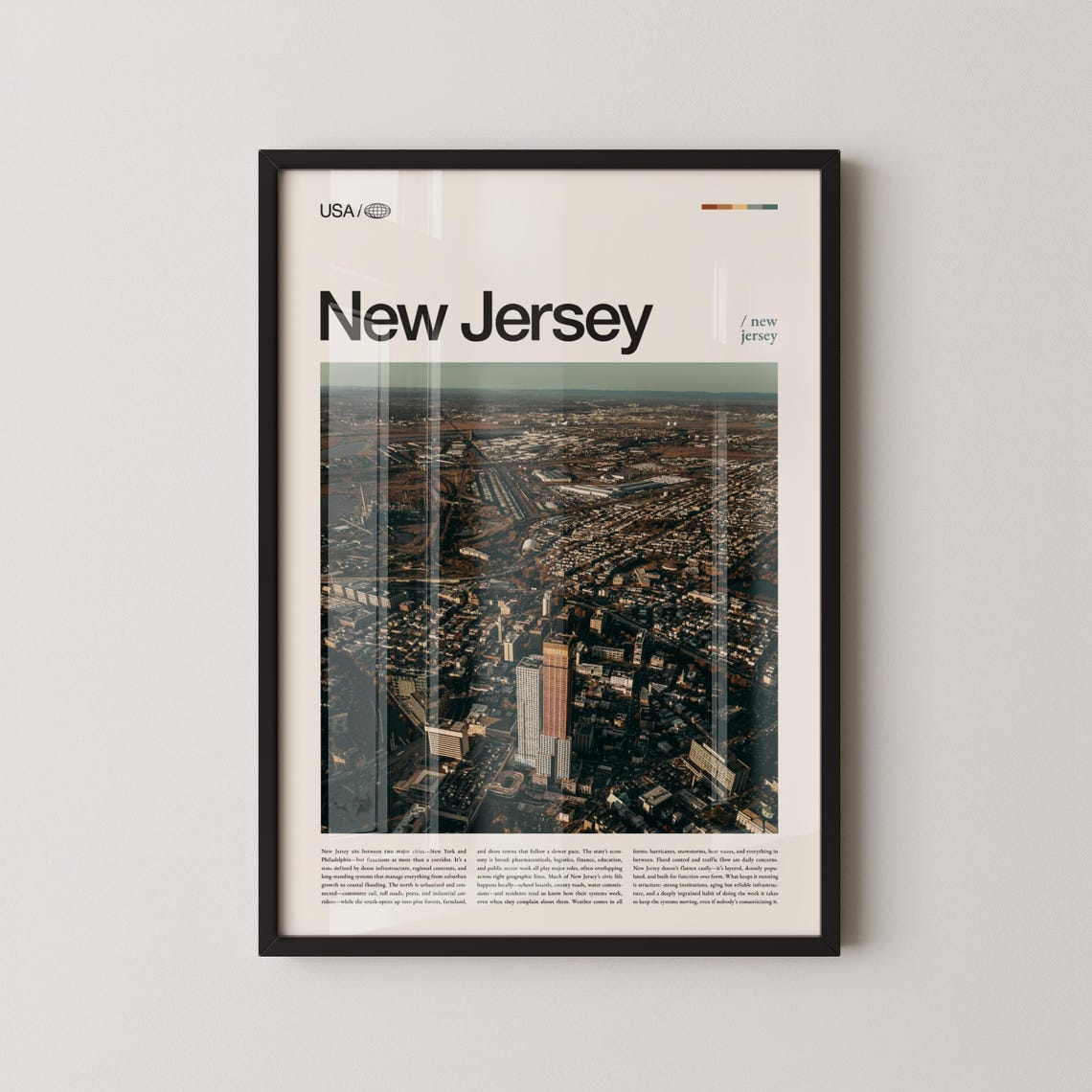 New Jersey Aerial Cityscape Downtown Skyline View Travel Poster