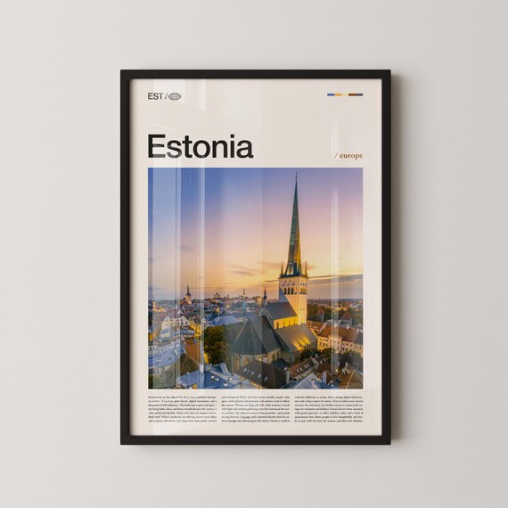 Estonia Tallinn Old Town Purple Sunset Spire Skyline Travel Poster