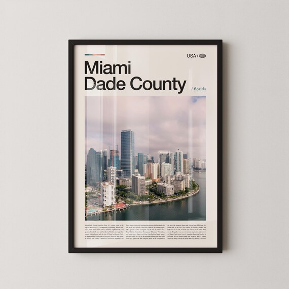 Miami Dade County Florida Skyline Aerial Editorial Travel Poster