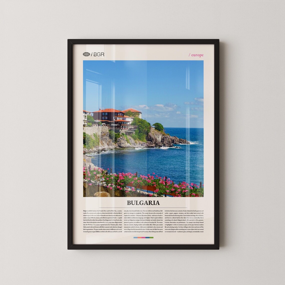 Bulgaria Coastal Cliff Town Red Roofs Black Sea Travel Poster