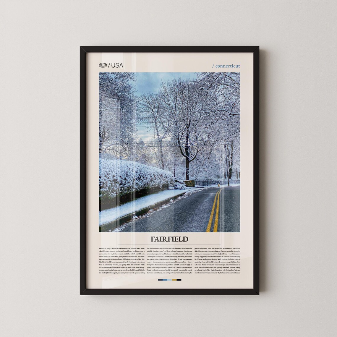 Fairfield Connecticut Snowy Road Winter Photography Poster Travel Art