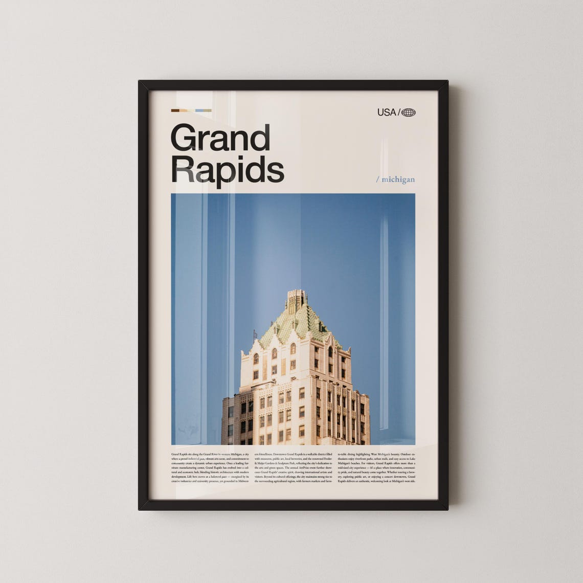 Grand Rapids Michigan Historic Tower Modern Travel Photo Poster