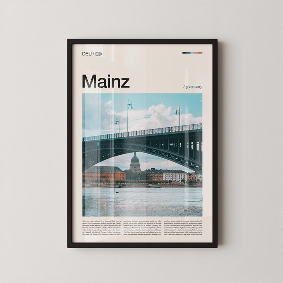 Mainz Germany Rhine Bridge Photography Travel Poster with Cathedral